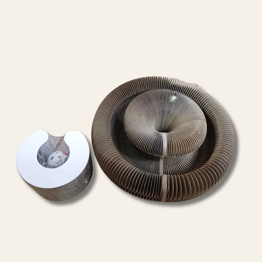 Rascador para gatos con campana y juguete yo-yo — tablero honeycomb