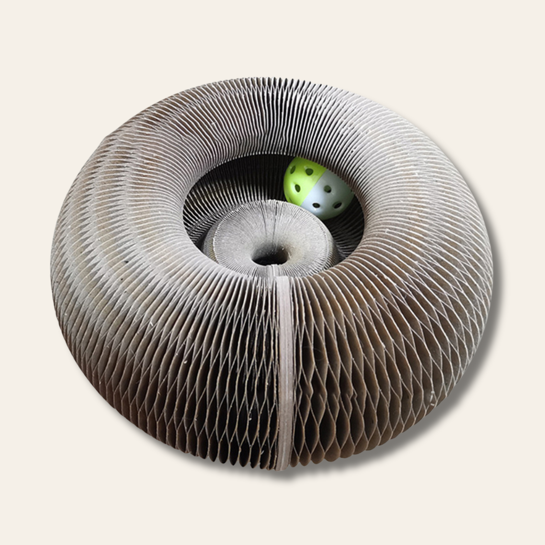 Rascador para gatos con campana y juguete yo-yo — tablero honeycomb