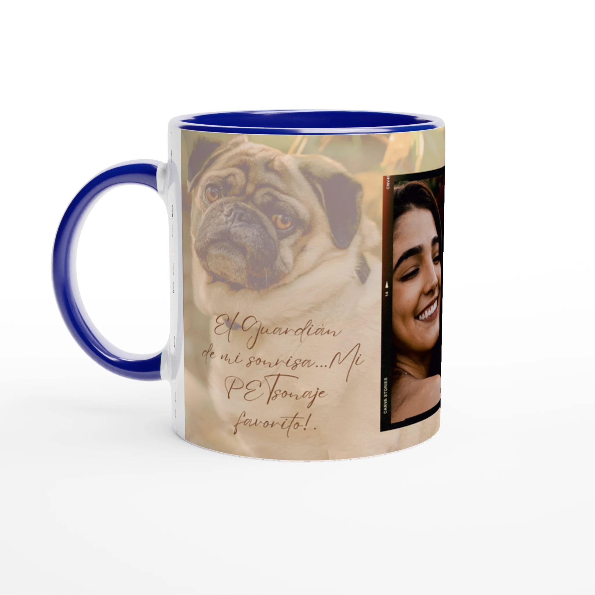 Taza azul personalizada perro