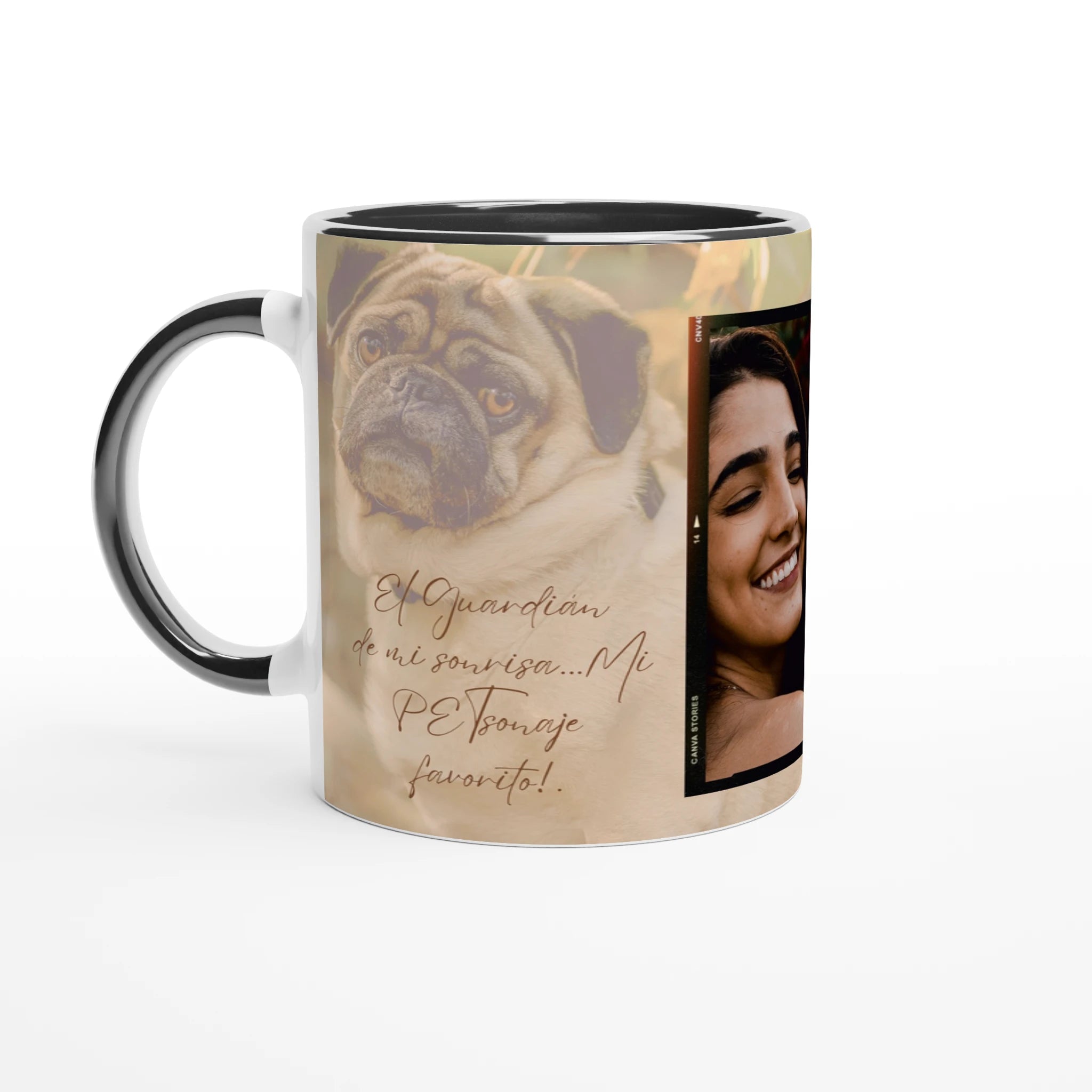 Taza negra personalizada abrazo