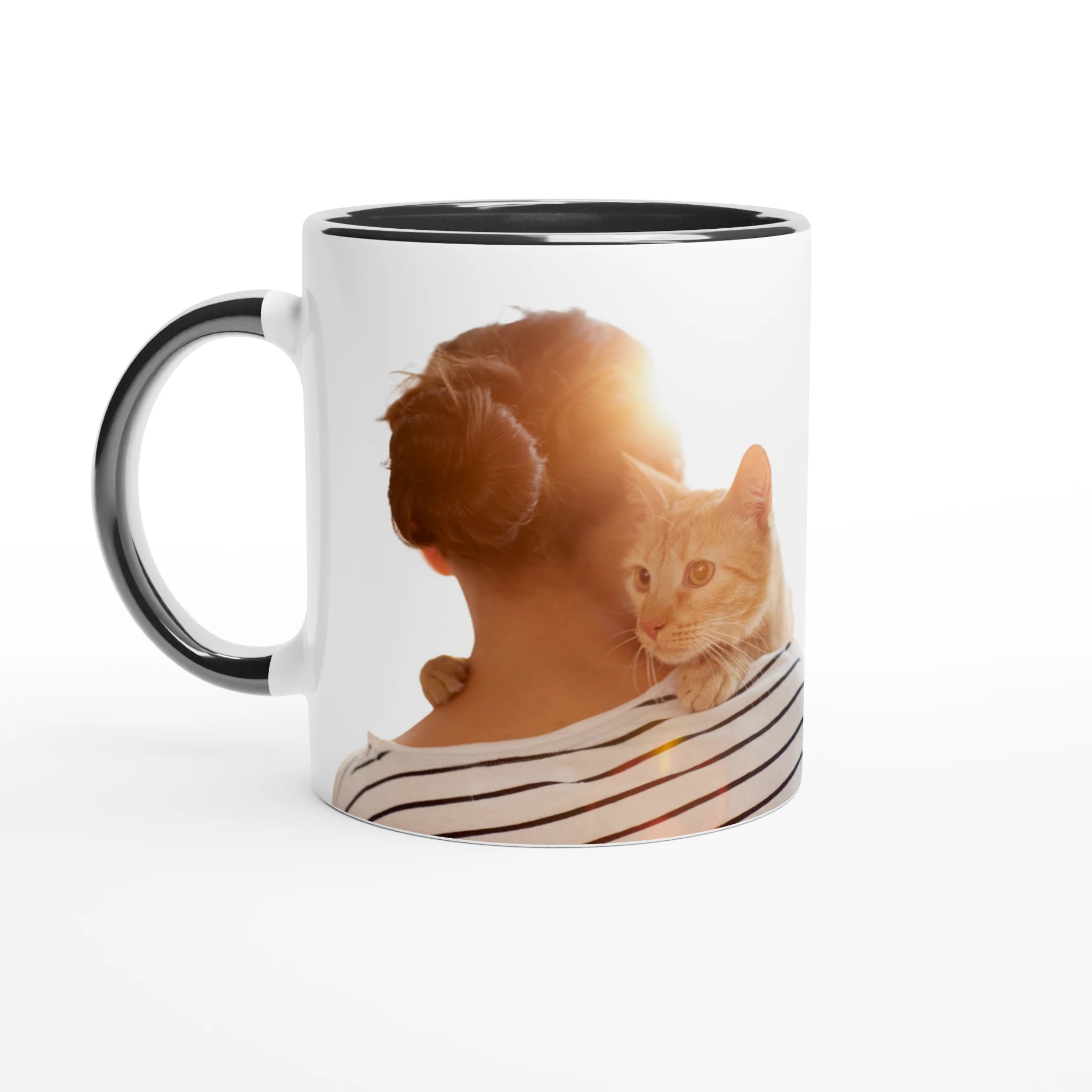 Taza negra personalizada gato