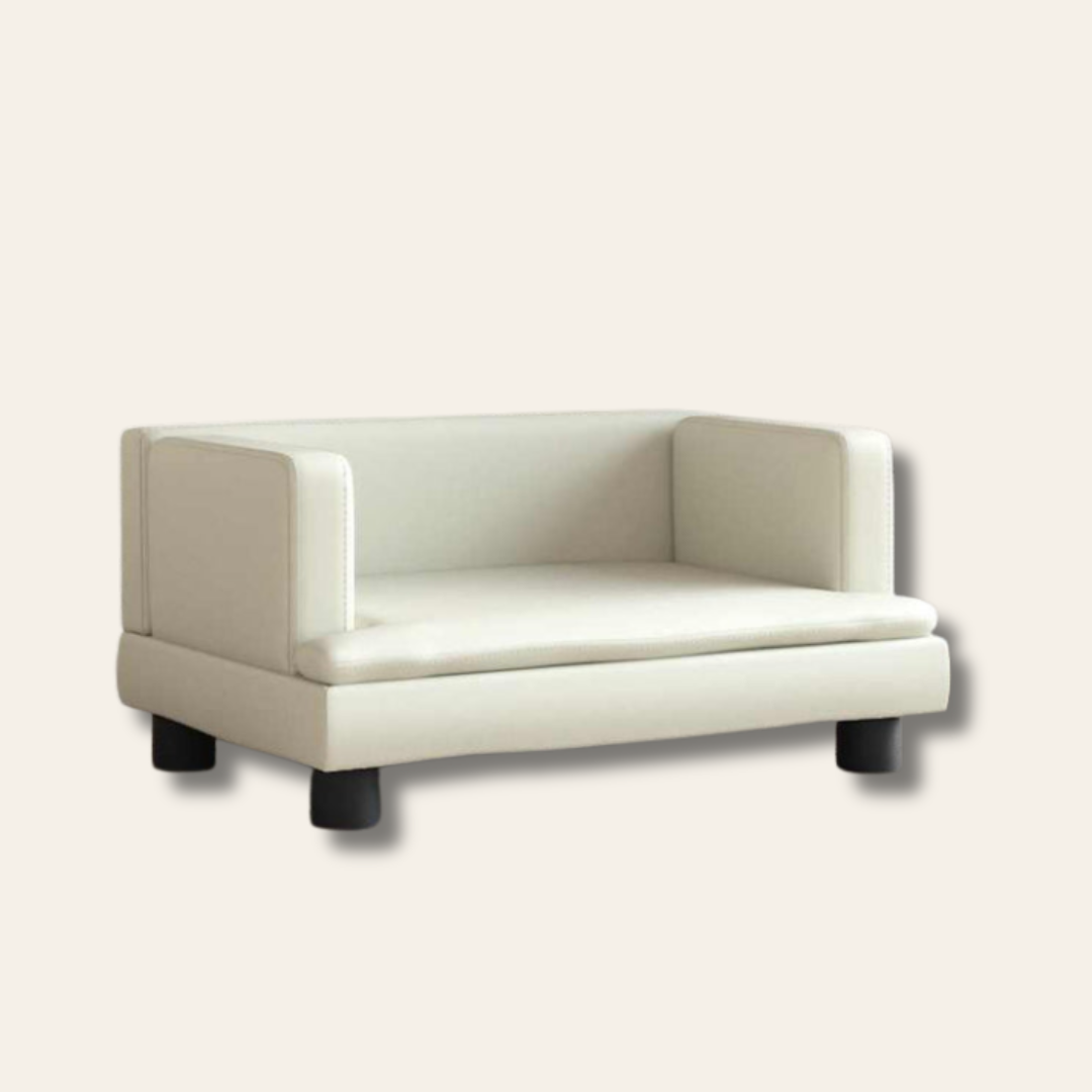 Sofa cama premium color beige foto de frente, patas pequeñas.