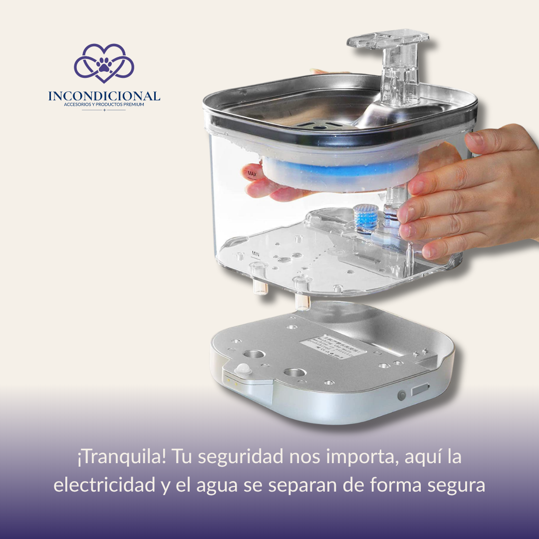 Fuente de Agua Inalámbrica para Mascotas Incondicional — 2L Acero Inoxidable con Filtración Multicapa