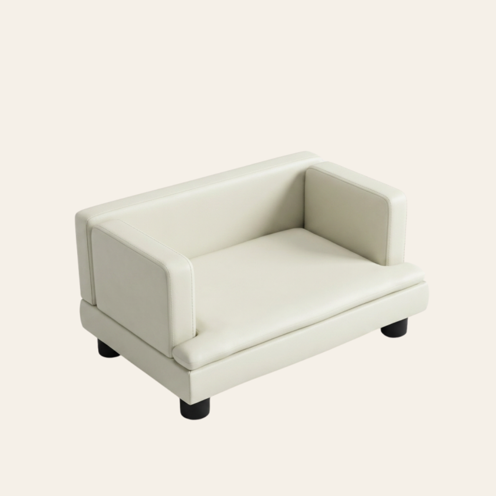 Sofa cama premium color beige visto desde arriba, se aprecian desde la base hasta los reposabrazos