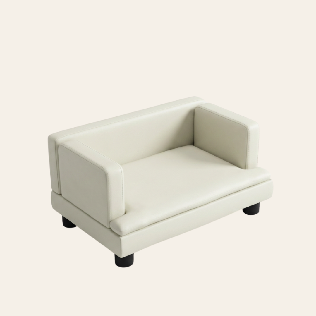 Sofa cama premium color beige visto desde arriba, se aprecian desde la base hasta los reposabrazos